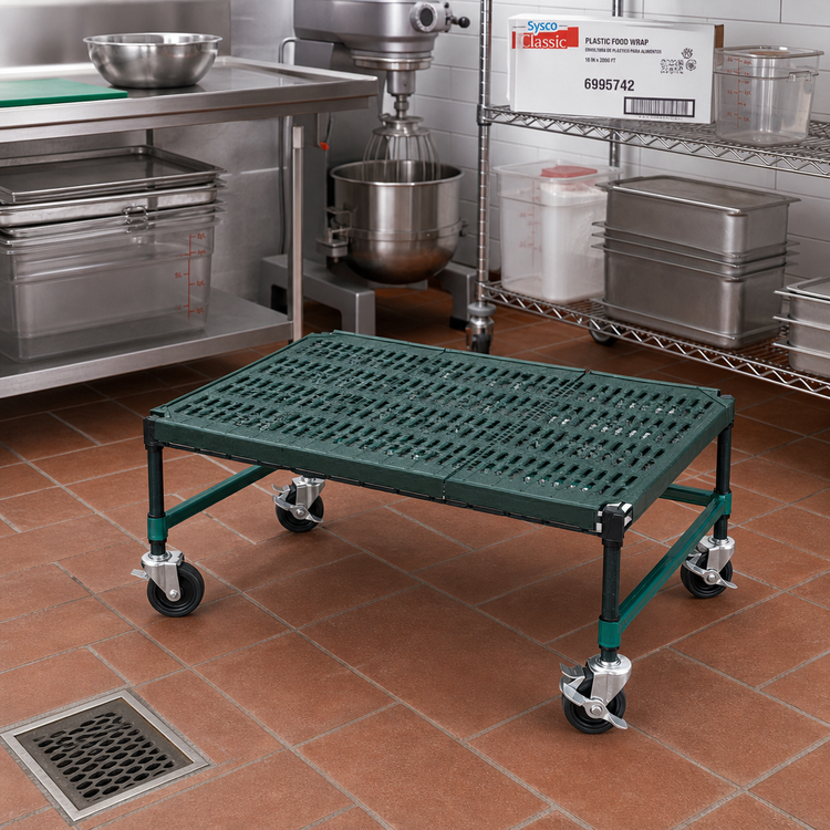 Product image #2 for QuadPlus Mobile Dunnage Rack with Casters and Louvered Polypropylene Mat, 36"W x 24"D x 14"H, 800 lb Capacity