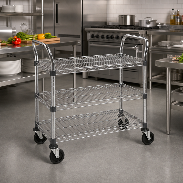 Product image #2 for Super Erecta MW706 MW700 Series Standard-Duty 3-Shelf Stainless Steel Utility Bus Cart