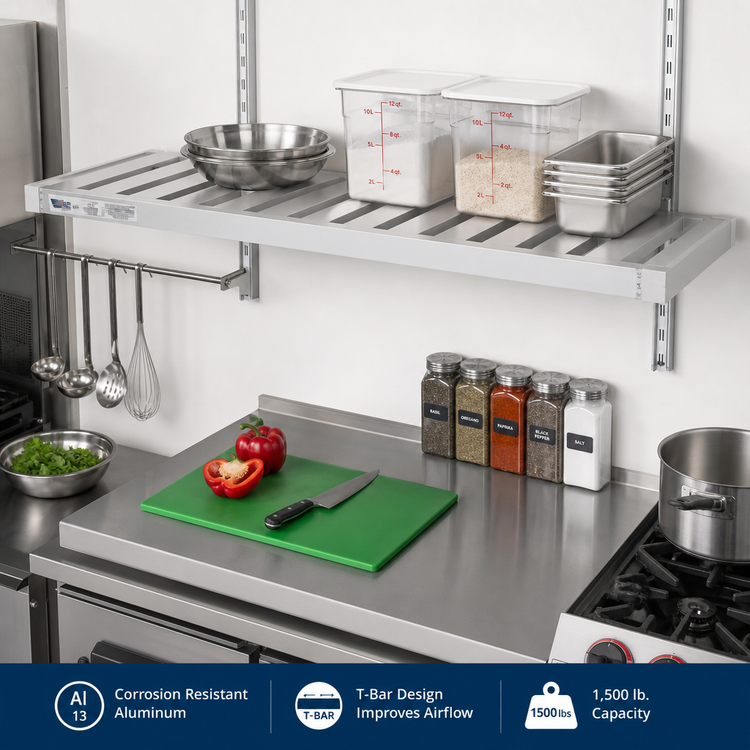 Product image #3 for New Age Adjust-A-Shelf T-Bar Wall-Mounted Shelf, 30 x 20 Inches, Aluminum, 1,500 lb. Capacity