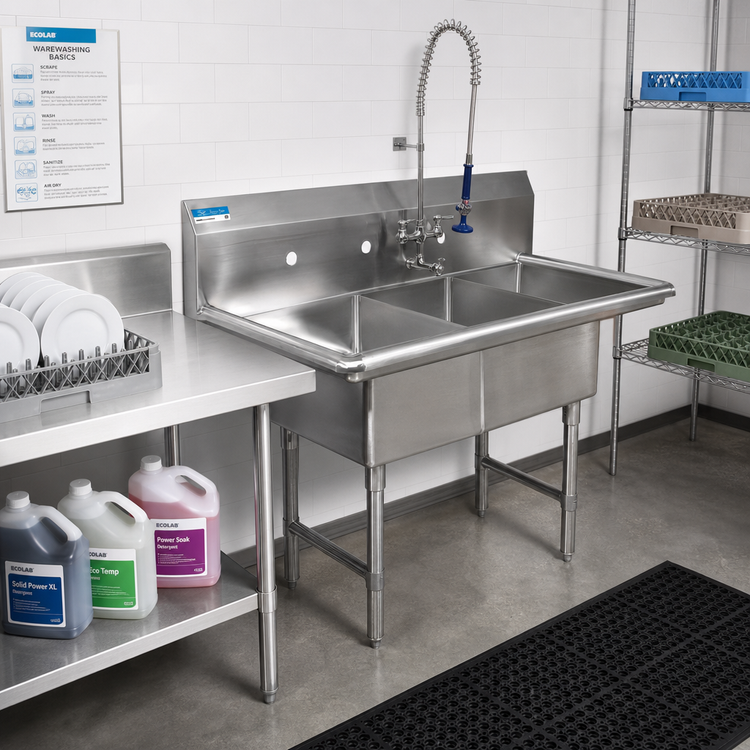 Product image #2 for BK Resources 26-Inch Heavy Duty Straight Soiled Dishtable with Left-to-Right Operation, 10-Inch Backsplash and Pre-Rinse Sink
