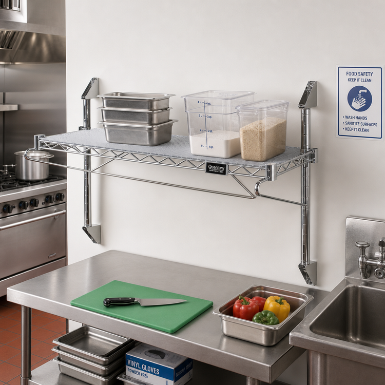 Product image #2 for Quantum Wall-Mount Cantilever Single Shelf Kit, 72 x 18 Inches, Gray Epoxy Antimicrobial Finish