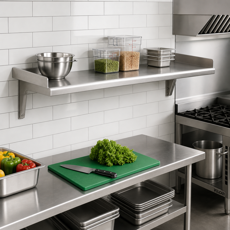 Product image #2 for Eagle Snap-n-Slide Wall-Mounted Shelf, 60 Inch W x 12 Inch D, Rolled Front Edge, 16/304 Stainless Steel