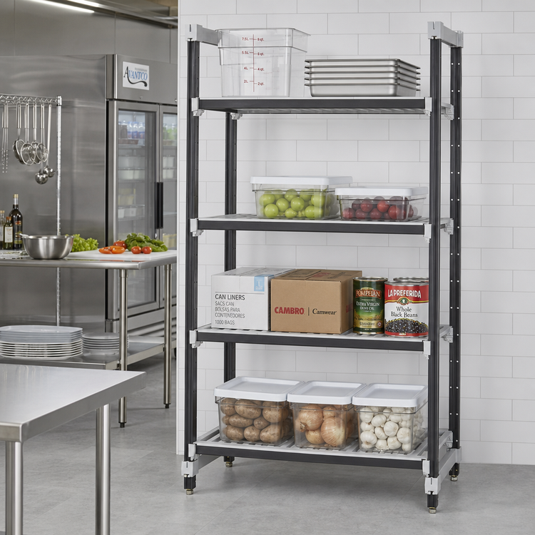 Product image #2 for Cambro Camshelving Elements XTRA 4-Tier Vented Stationary Starter Polymer Shelving Unit, 21 x 60 x 64 Inches, Speckled Gray