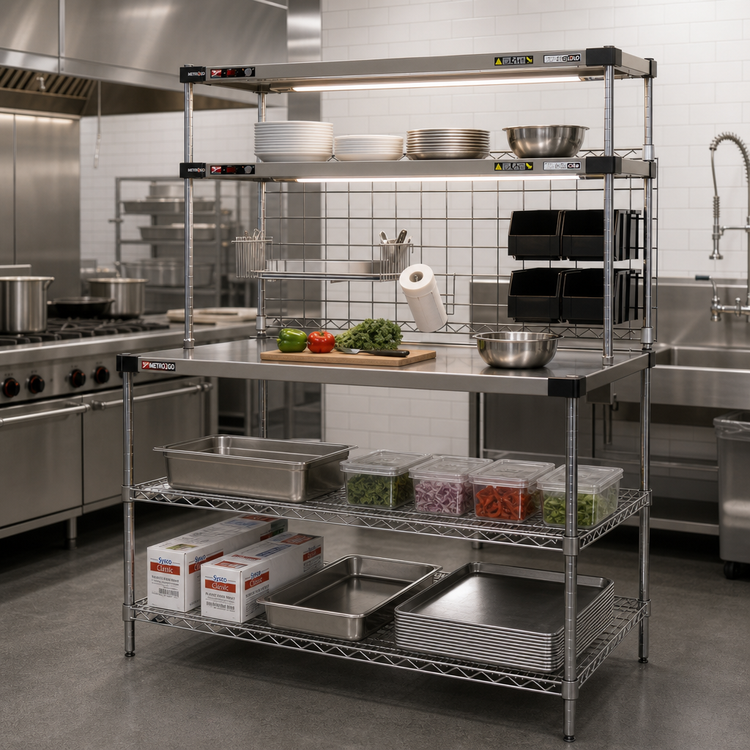Product image #3 for Metro2Go 48 Inch x 30 Inch Prep Workstation with Overhead Heated Shelves, 304 Stainless Steel