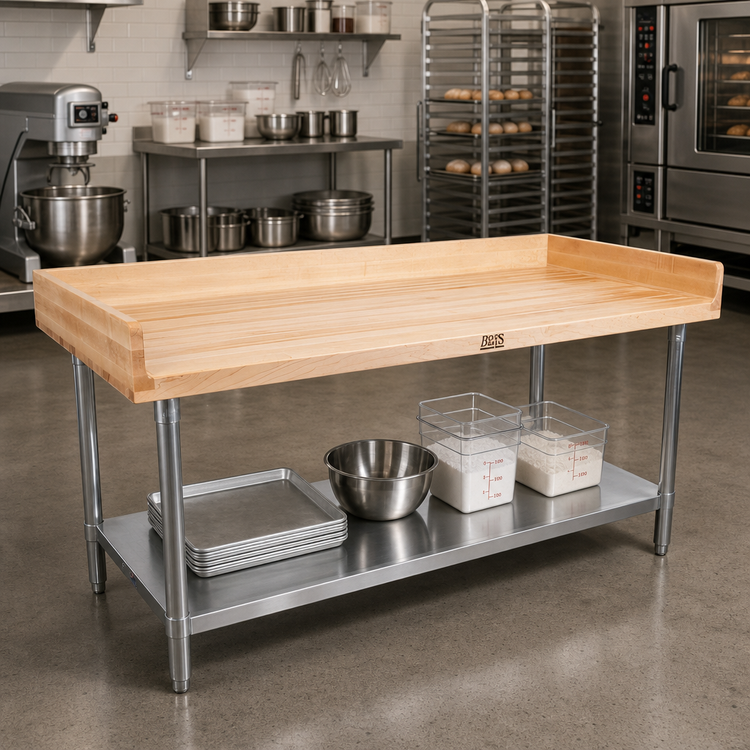 Product image #2 for John Boos 96-Inch x 24-Inch Northern Hard Rock Maple Baker's Top Work Table with Stainless Steel Undershelf