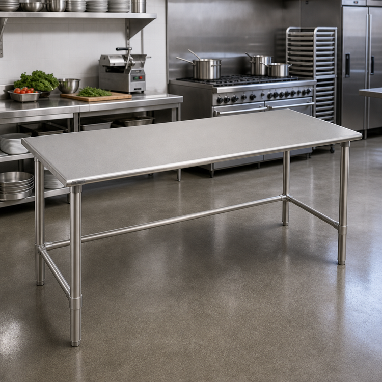 Product image #2 for Spec-Master 144"W x 30"D Stainless Steel Work Table with Open Base and 14/300 Series Top