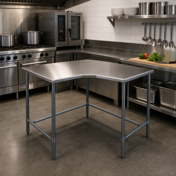 Product image #2 for BlendPort® Deluxe Series Corner Stainless Steel Work Table, 30" x 30", 16-Gauge Top, Open Galvanized Base