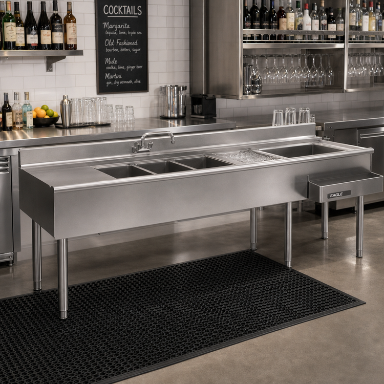 Product image #2 for Eagle Group 2200 Series 84-Inch Underbar Combination Unit with 3 Sink Bowls, 24-Inch Ice Bin, and Right-Hand Speed Rail