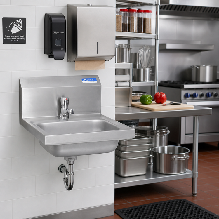 Product image #2 for BK Resources Wall-Mount 304 Stainless Steel Hand Sink with Metering Faucet