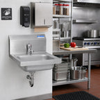 Thumbnail image #2 for BK Resources BKHS-D-1410-1MF Wall-Mount 304 Stainless Steel Hand Sink, 14 x 10 x 5 in Bowl, Metering Faucet Included