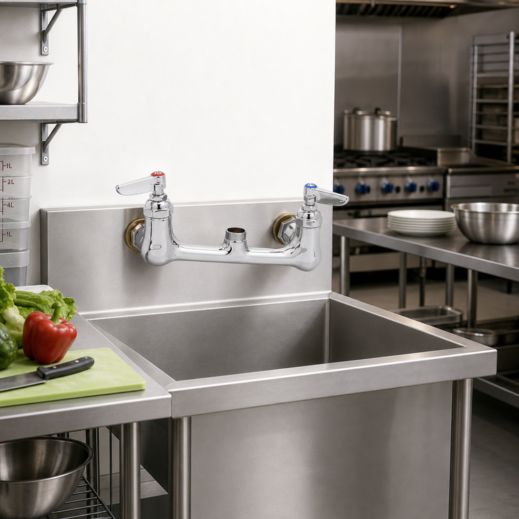 Product image #2 for T&S Brass B-0230-CCLN Wall-Mounted Swivel Sink and Pantry Mixing Faucet, 8-Inch Centers, Lever Handles, Less Nozzle