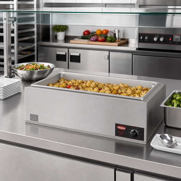 Product image #2 for Hatco Built-In Rectangular Insulated Heated Well with Drain, Full-Size Pan, Thermostatic Controls, 1650W