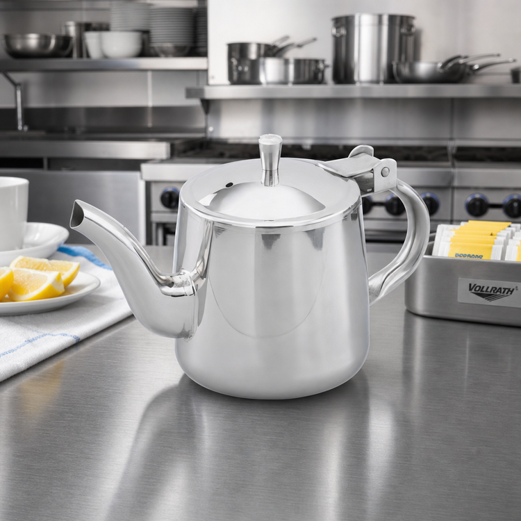 Product image #2 for Vollrath 46310 Traditional Gooseneck Teapot, 10 oz., Mirror-Finished Stainless Steel with Hinged Cover