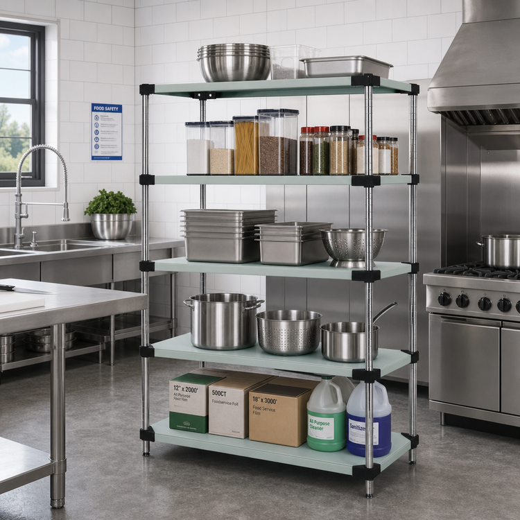 Product image #2 for Quantum 5-Shelf Solid Stainless Steel Shelving Starter Kit, 60"W x 18"D x 54"H