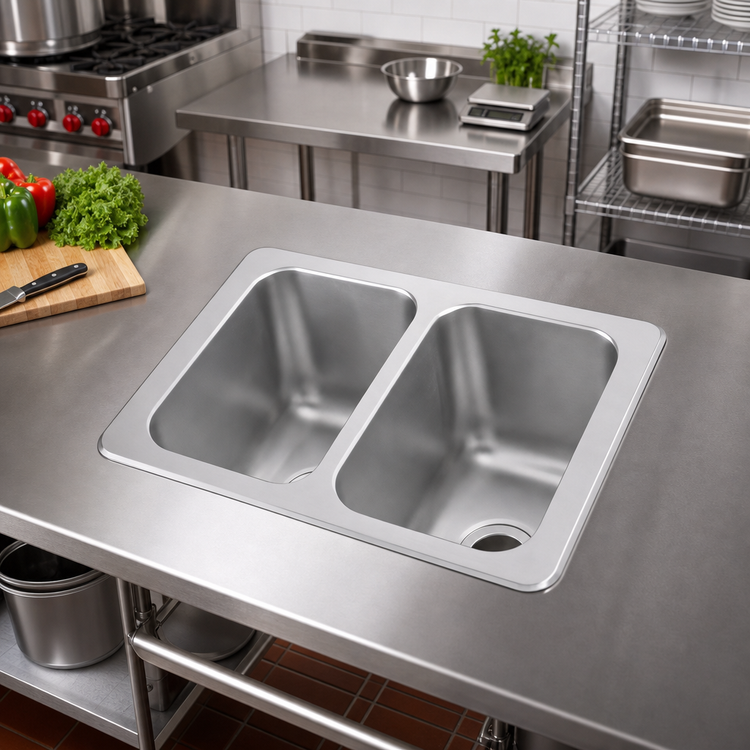Product image #2 for Vollrath Two-Compartment Drop-In Sink, 25 x 17 Inch, 20-Gauge 304 Stainless Steel, Self-Rimming