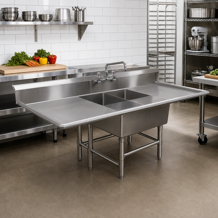 Product image #2 for John Boos Pro-Bowl 2-Compartment Platter Sink with Dual Drainboards, 14-Gauge 300-Series Stainless Steel