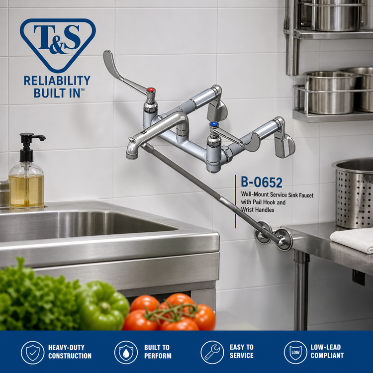 Product image #2 for T&S Brass B-0652 Wall-Mount Service Sink Faucet with Pail Hook and Wrist Handles