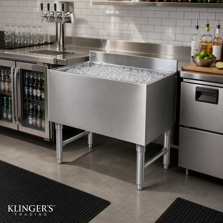 Product image #3 for Klinger's Trading 36 Inch Stainless Steel Underbar Ice Chest with 8-Circuit Cold Plate