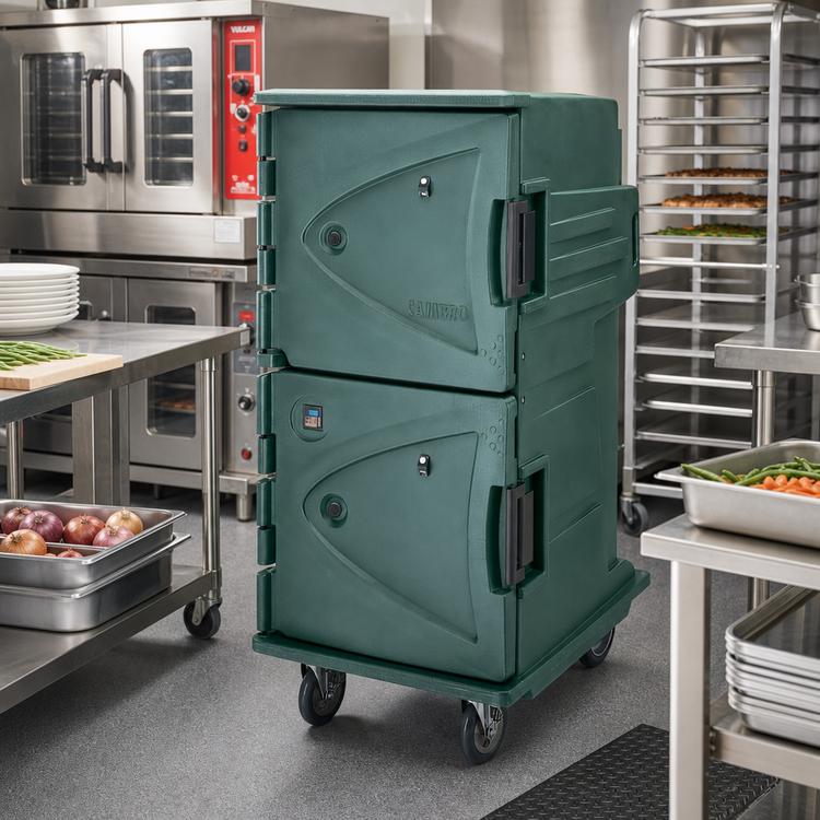 Product image #3 for Camtherm® Tall Profile Electric Hot/Cold Holding Cart with Double Doors, 12 Sheet Pan Capacity, Granite Green