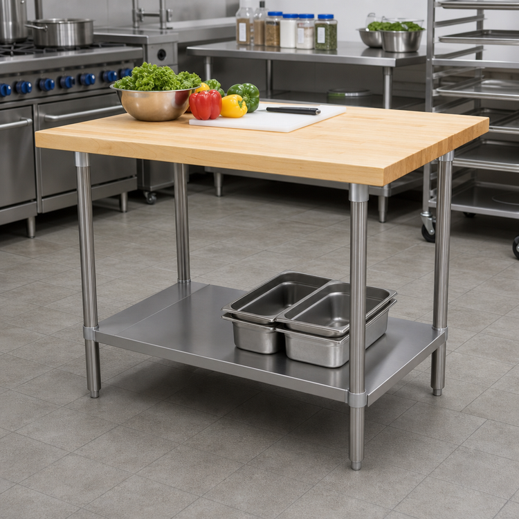 Product image #2 for Advance Tabco H2S-303 36" x 30" Maple Top Work Table with Stainless Steel Base and Adjustable Undershelf