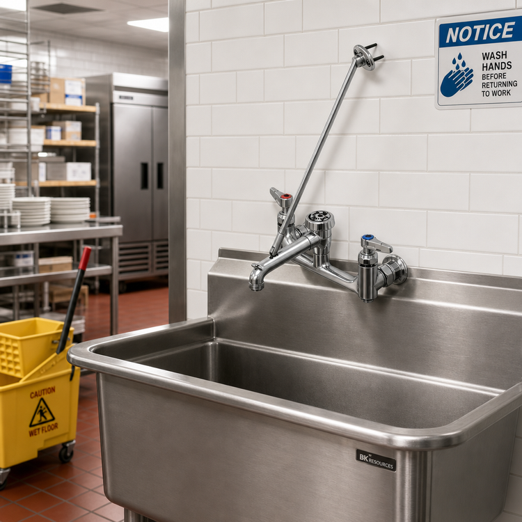 Product image #2 for Wall-Mount Service Sink / Mop Sink Faucet with Vacuum Breaker Spout, 8-Inch Centers