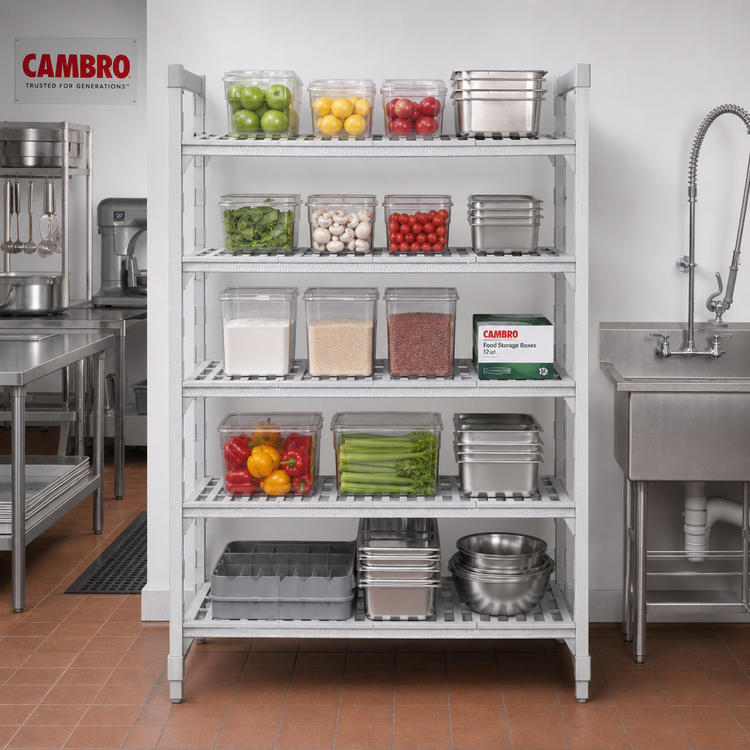 Product image #3 for Cambro Camshelving Premium 5-Tier Vented Stationary Starter Unit, 21 x 48 x 64 Inches, Speckled Gray