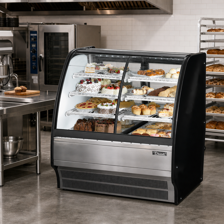 Product image #2 for True 48-1/4 Inch Dual Zone Dry/Refrigerated Full Service Glass Merchandiser with Curved Glass Front, Stainless Steel