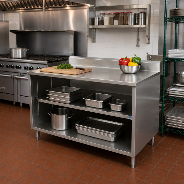 Product image #2 for BK Resources Stainless Steel Chef Table Cabinet Base, Open Front, 36 x 30 Inches, 5-Inch Riser