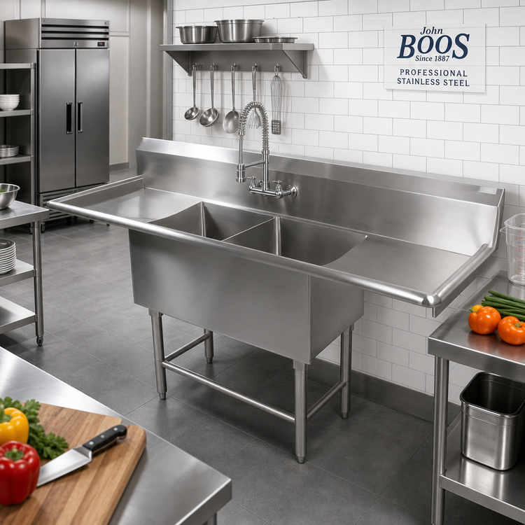 Product image #2 for John Boos Pro-Bowl 2-Compartment Stainless Steel Sink with Left & Right Drainboards, 24 x 24 x 12 Bowls, 99-1/4 Inch Wide