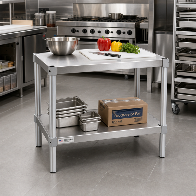 Product image #2 for New Age Modular Aluminum Equipment Stand with 2 Adjustable Solid Shelves, 42"W x 18"D x 30"H
