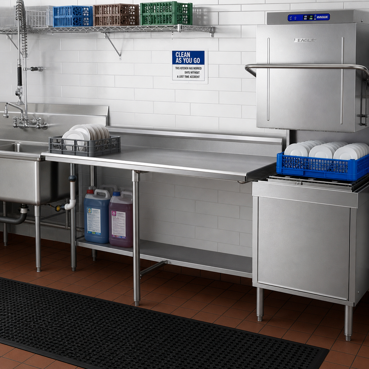 Product image #2 for Eagle Group CDTL-36-16/4 Straight Clean Dishtable, 36 x 30 Inches, Right-to-Left, 16/430 Stainless Steel Top
