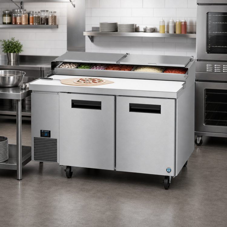 Product image #2 for Hoshizaki Steelheart 60-Inch Reach-In Two-Section Pizza Prep Table with 1/2-Inch White Poly Cutting Board