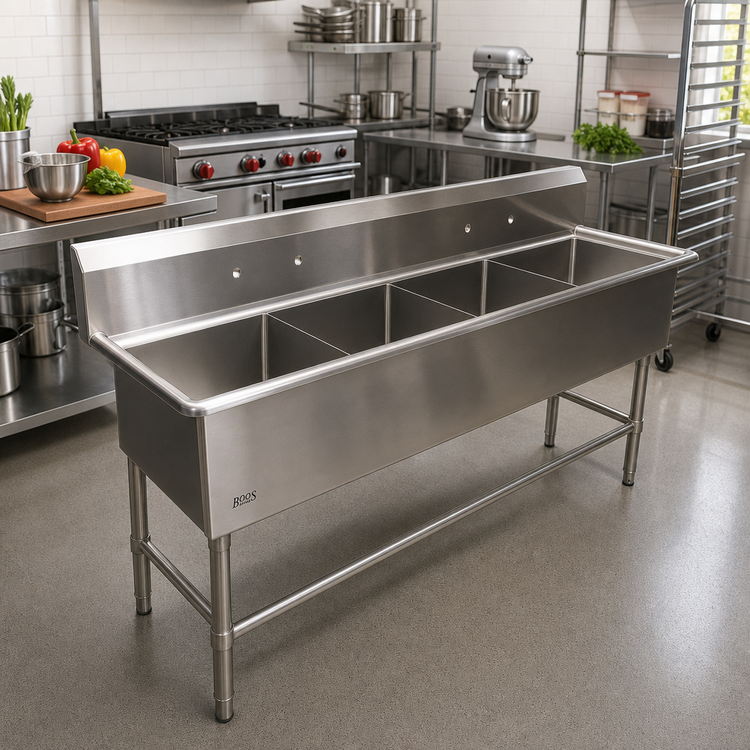 Product image #2 for John Boos Pro-Bowl 4-Compartment Stainless Steel Sink, 24 x 24 x 12 Inch Bowls