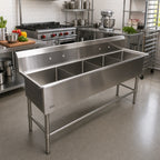 Thumbnail image #2 for John Boos Pro-Bowl 4PB24 4-Compartment Floor-Mount Stainless Steel Sink, 24 x 24 x 12-Inch Compartments, 16-Gauge, 10-Inch Backsplash