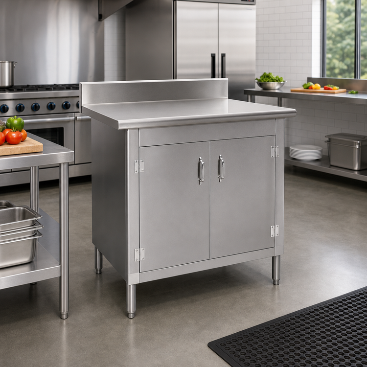 Product image #2 for Eagle Group 36 x 30 Inch Enclosed Work Table with Cabinet Kit, Hinged Doors, 4-1/2 Inch Backsplash