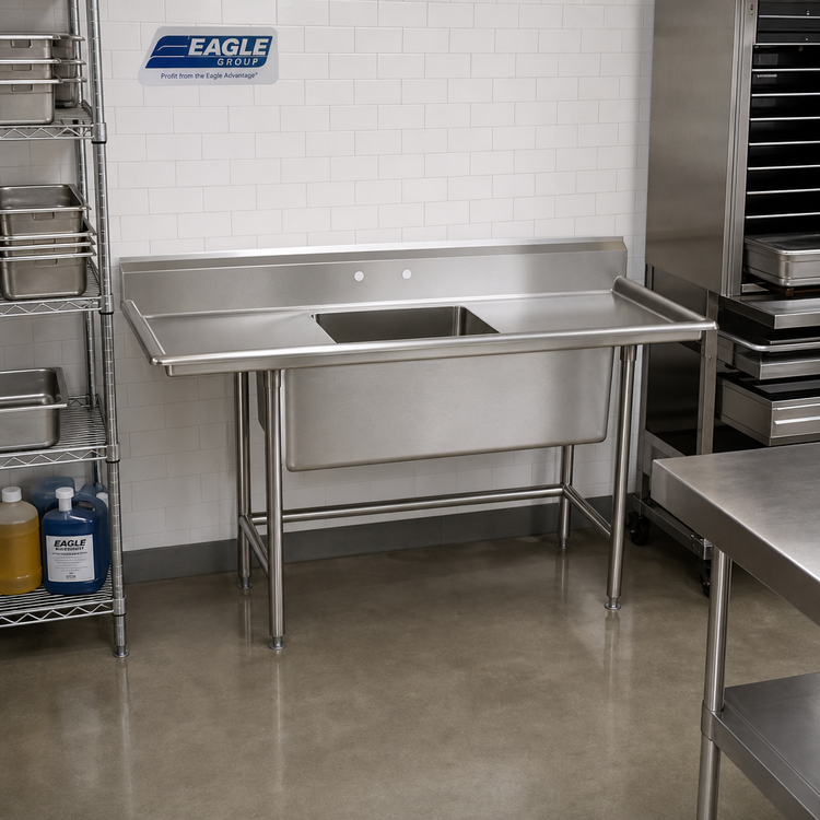 Product image #2 for Eagle Group S14 Series Single-Compartment Stainless Steel Sink with 20 x 20 x 14 Inch Bowl and 8-Inch Backsplash