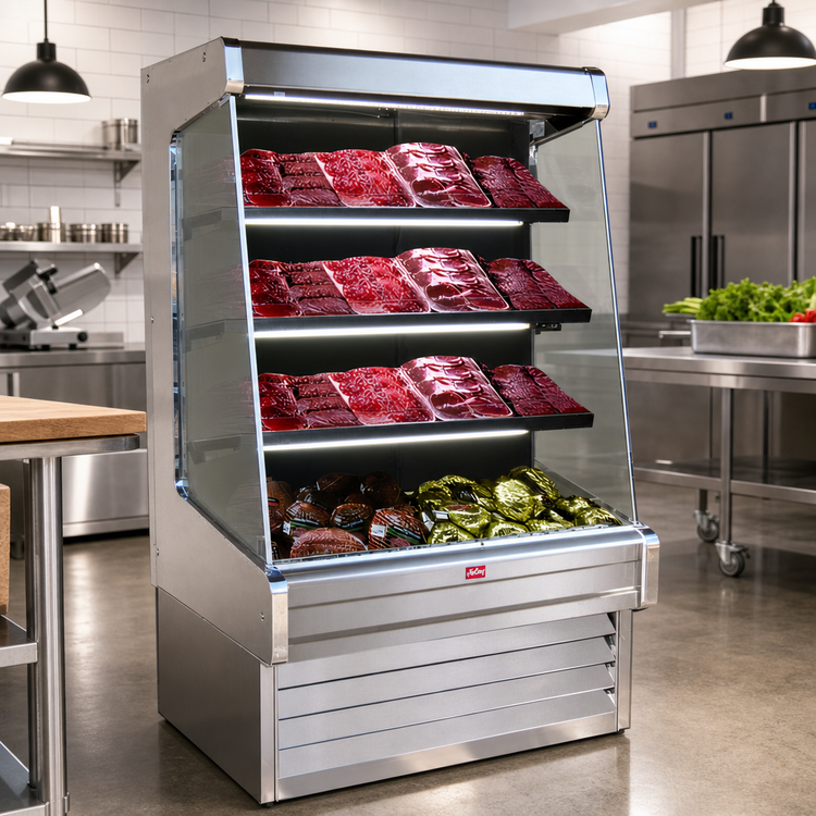 Product image #2 for Howard-McCray Ovation Series 99-Inch Remote Meat Open Merchandiser with 3-Tier LED Shelving, Stainless Steel