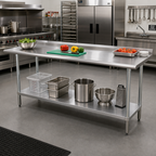 Thumbnail image #2 for Advance Tabco 144 Inch x 30 Inch Open Base Stainless Steel Work Table with Adjustable Undershelf and Rear Up-Turn