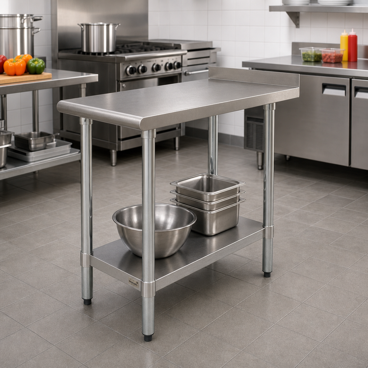 Product image #2 for Advance Tabco Special Value Series Stainless Steel Equipment Filler Table with Undershelf and 1-1/2 Inch Backsplash, 12 x 36 Inch