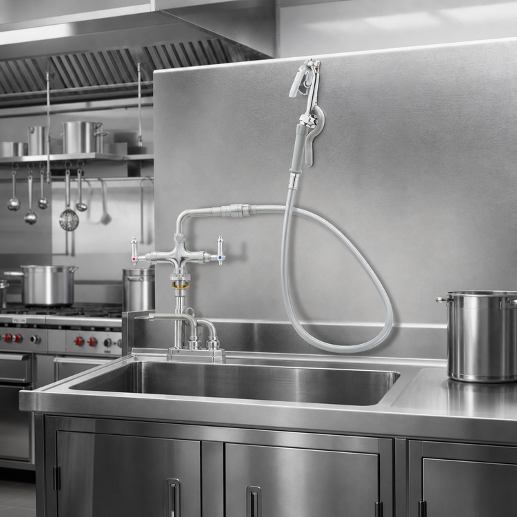 Product image #2 for Double Pantry Deck-Mount Pot Filler Faucet with Backflow Preventer and Wall Hook