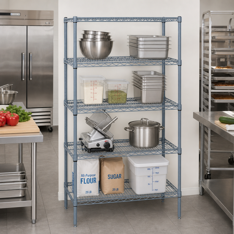 Product image #2 for Quantum 24"W x 18"D x 63"H 5-Shelf Wire Shelving Starter Kit with Gray Epoxy Antimicrobial Finish