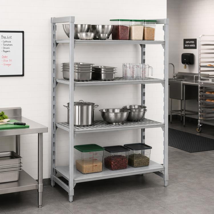 Product image #3 for Cambro Camshelving Premium 24-Inch Deep x 42-Inch Long x 84-Inch High 4-Tier Stationary Starter Unit, 3 Vented + 1 Solid