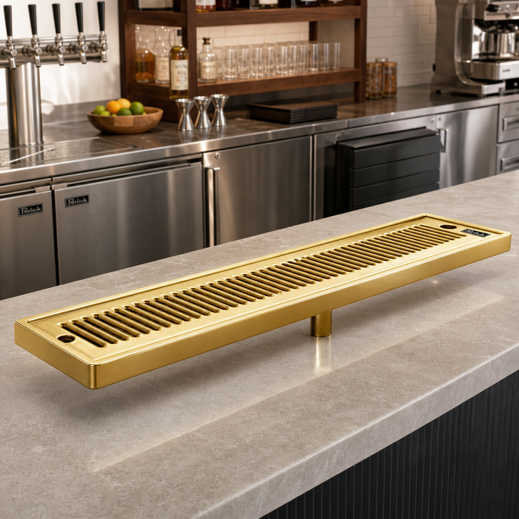 Product image #2 for Perlick 5000 Series Top-Mounted Tarnish-Free Brass Drip Tray Trough with Removable Louvered Glass Rack, 37 Inch