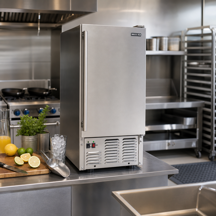 Product image #2 for Maxx Ice Outdoor Self-Contained Air-Cooled Cube Ice Machine With 25 lb Bin, 65 lb/Day