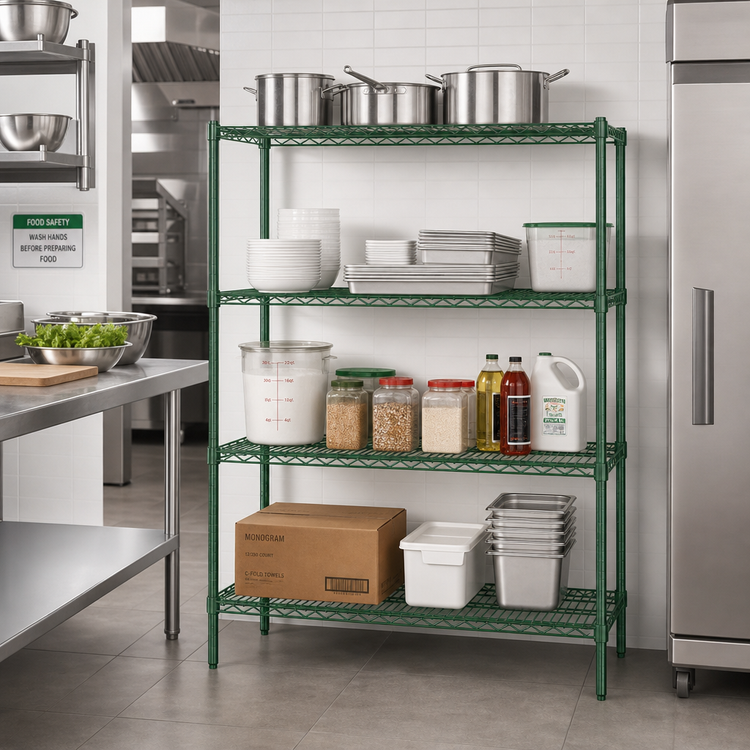 Product image #2 for Heavy Duty 4-Tier Open Wire Shelving Unit, 72 x 14 Inches, Green Epoxy Coated