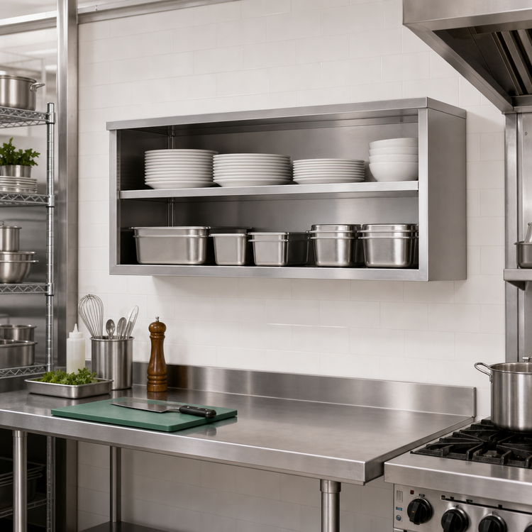 Product image #2 for 48-Inch Wall-Mounted Solid Stainless Steel Open Wall Cabinet