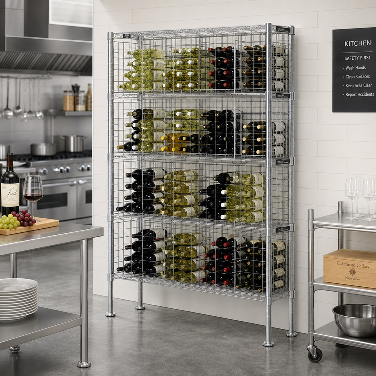 Product image #2 for Metro Super Erecta Bulk Storage Wire Wine Shelving, Chrome-Plated, 36"W x 14"D x 74-3/4"H, 12-Case Capacity