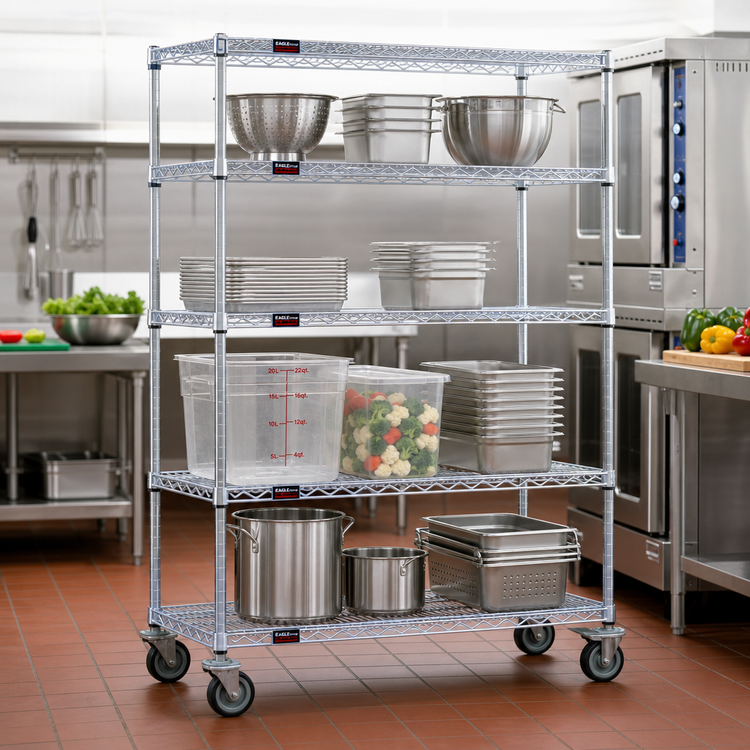 Product image #2 for EAGLEbrite 4-Tier 60 In. x 24 In. Wire Shelving Dolly Truck with Zinc Finish and Swivel/Brake Casters