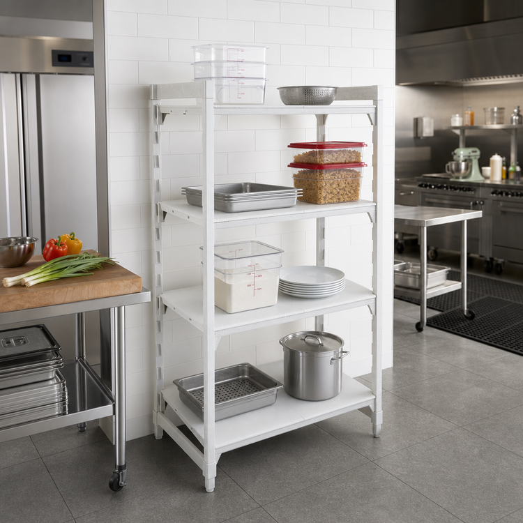 Product image #3 for Cambro Camshelving Premium 4-Shelf Solid Stationary Starter Polymer Shelving Unit, 21 x 60 x 72 Inches, Speckled Gray