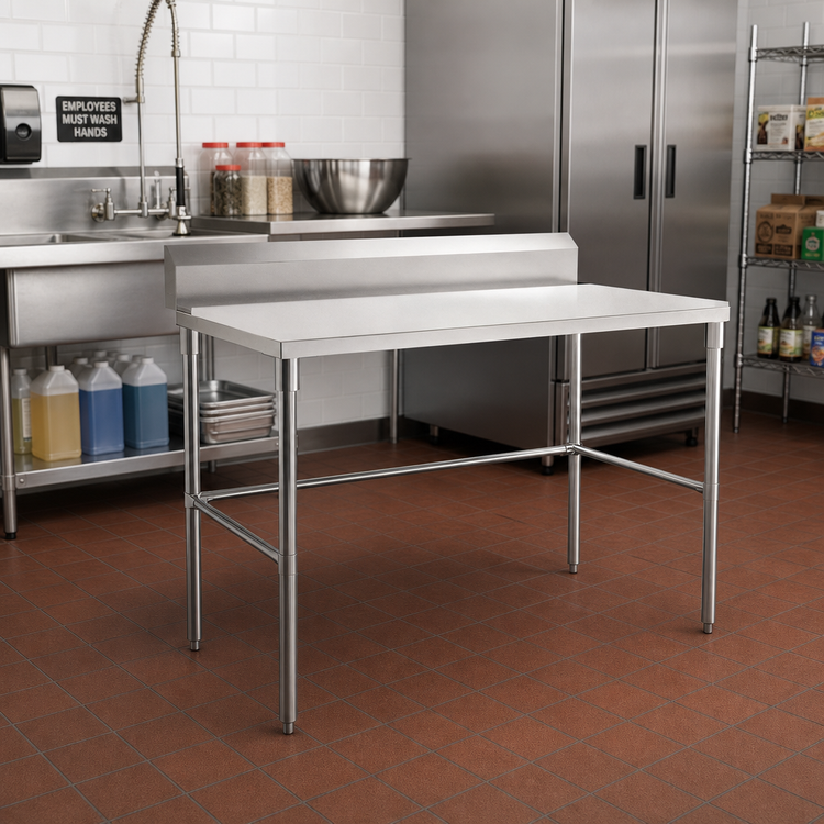 Product image #2 for Sapphire 48 Inch x 24 Inch x 35 Inch 18-Gauge 430 Stainless Steel Open Base Work Table with 5 Inch Backsplash